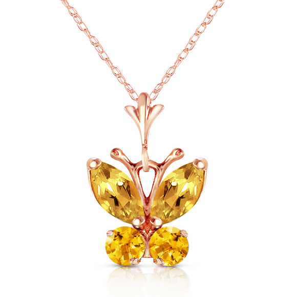 14K. SOLID GOLD BUTTERFLY NECKLACE WITH CITRINES (Rose Gold) - Picture 3 of 3